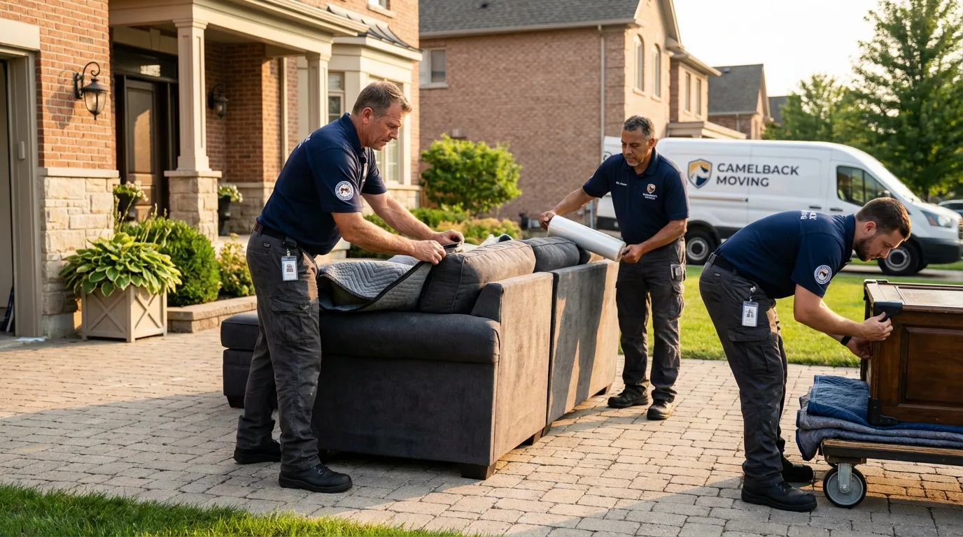 Large estate moving crew wrapping furniture in Burnham, PA